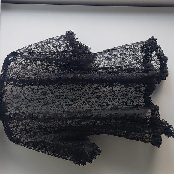 Vintage Black Lace Open Front Cardigan/ Robe Whimsygoth Dark Romantic One Size - Picture 6 of 6